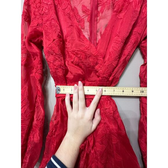 NWOT Hello Molly I Heard A Rumour Red Fiere Embroidered Ruffled Mini Dress XS - Picture 10 of 13
